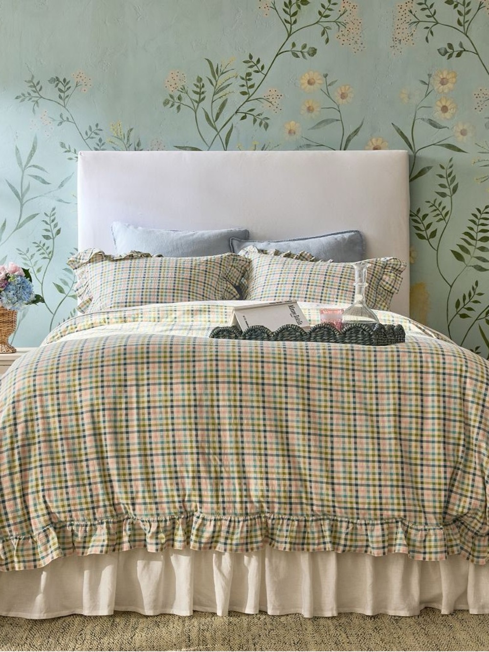 Greenrow Full/Queen Seersucker Plaid Duvet Cover & Euro Shams Cotton
